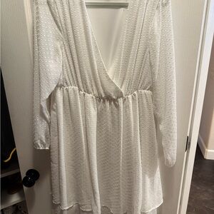 Torrid White Swiss Dot Long Sleeve Surplice Dress